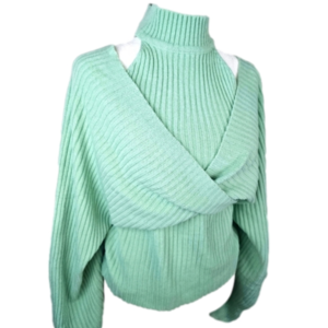 MINT Green Wrap sweater with Solid Batwing Sleeves